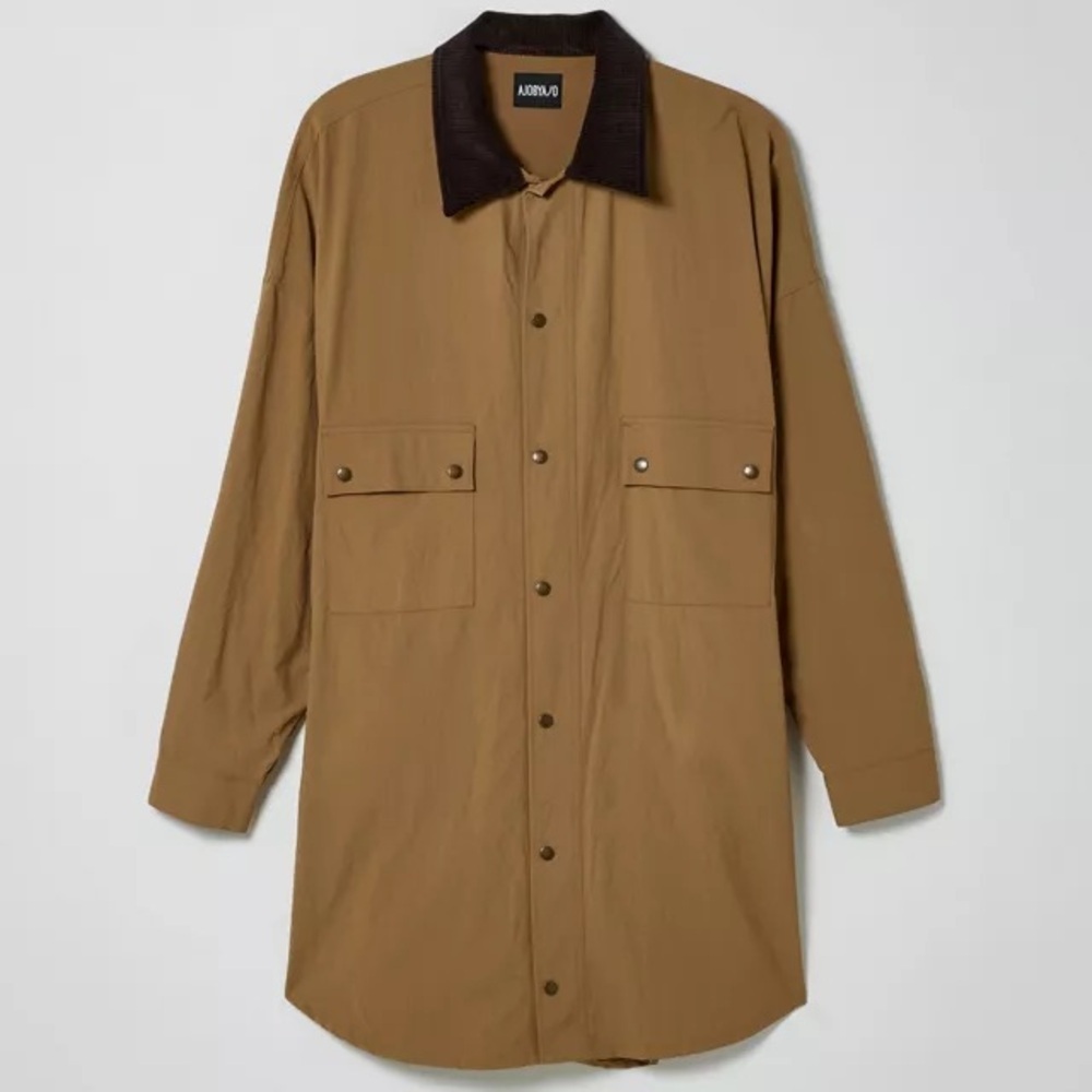 AJOBYAJO Oversized Wax Shirt Jacket Barn Chore Tan Brown NWT